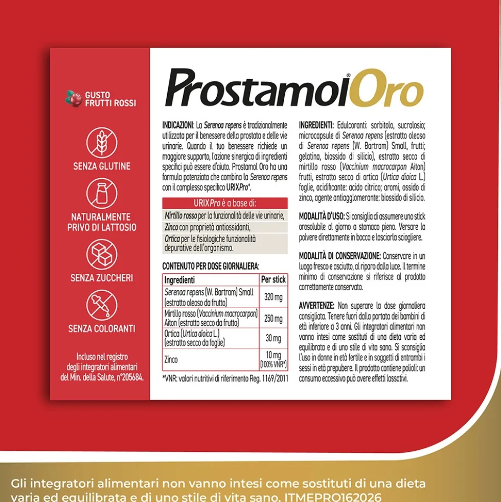 Prostamol Oro Integratore alimentare per la prostata e le vie urinarie, 20 stick orosolubili