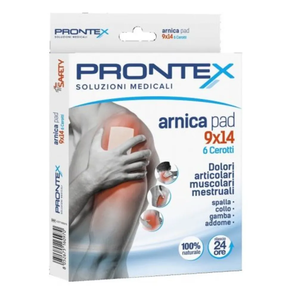 Protex Arnica Pad Cerotti Dolori Articolari Muscolari Mestruali Spalla Collo Gambe Addome Misura 9 x 14 cm, 6 Cerotti