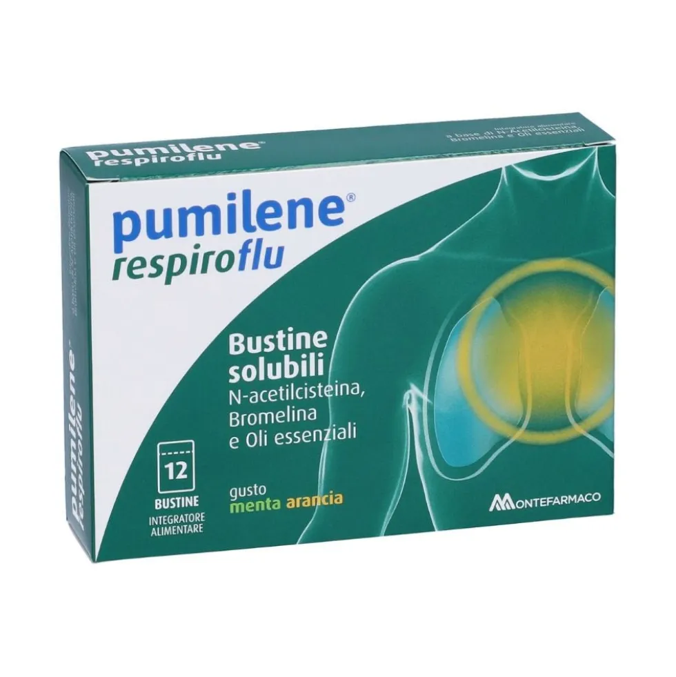 Pumilene RespiroFlu - Integratore Alimentare Vie Respiratorie Senza Zuccheri, 12 bustine