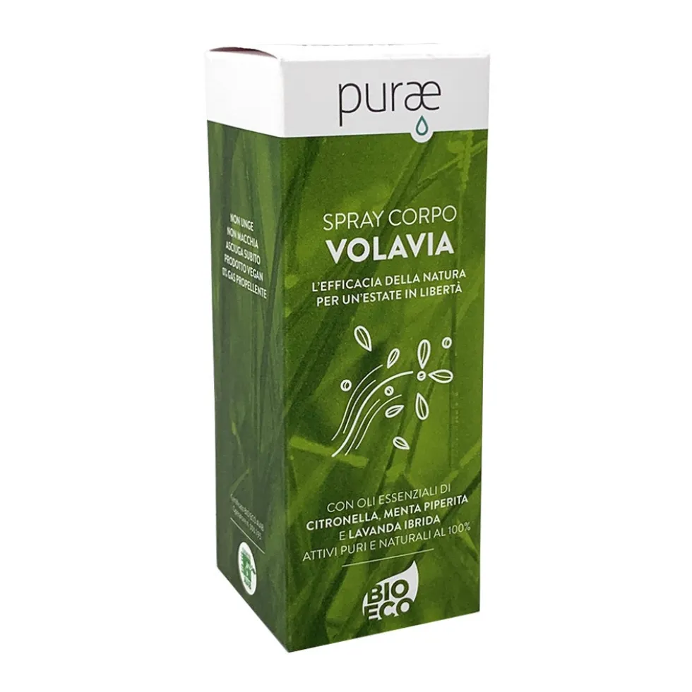 Purae VolaVia - Spray corpo antizanzare rinfrescante agli oli essenziali, 100 ml