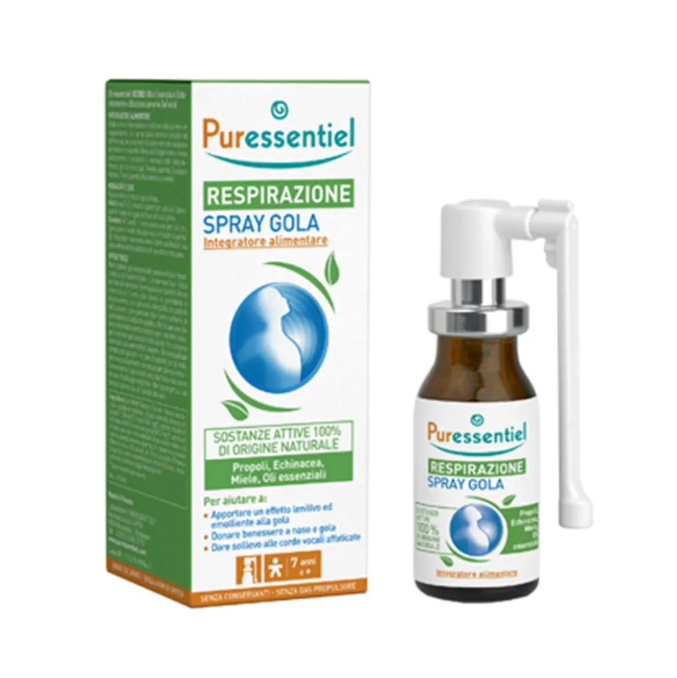 Puressentiel Respirazione - Spray gola lenitivo per il benessere delle vie respiratorie, 15 ml