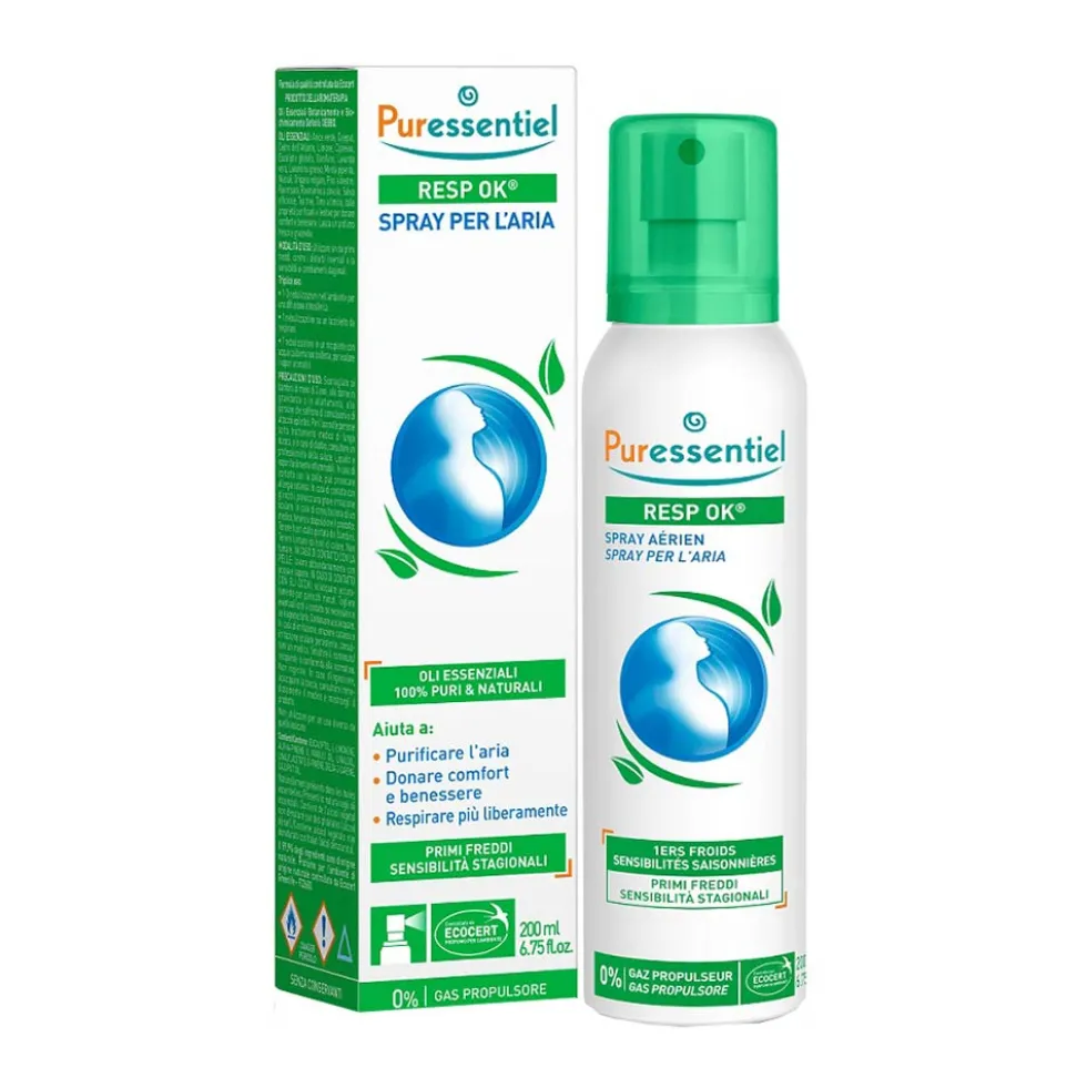 Puressentiel Resp Ok - Spray purificante per l'aria e il benessere respiratorio, 200 ml