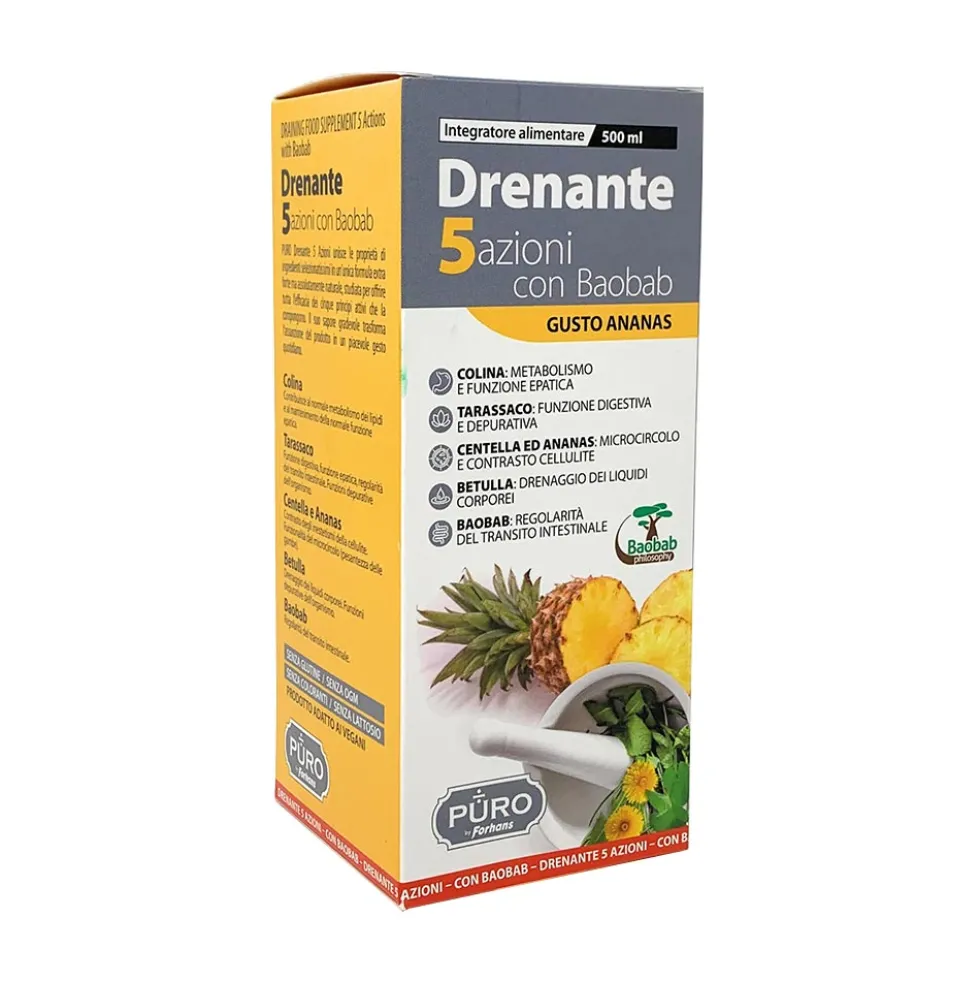 Puro Aloe Vera e Baobab - Integratore alimentare liquido per il drenaggio dei liquidi, 500 ml