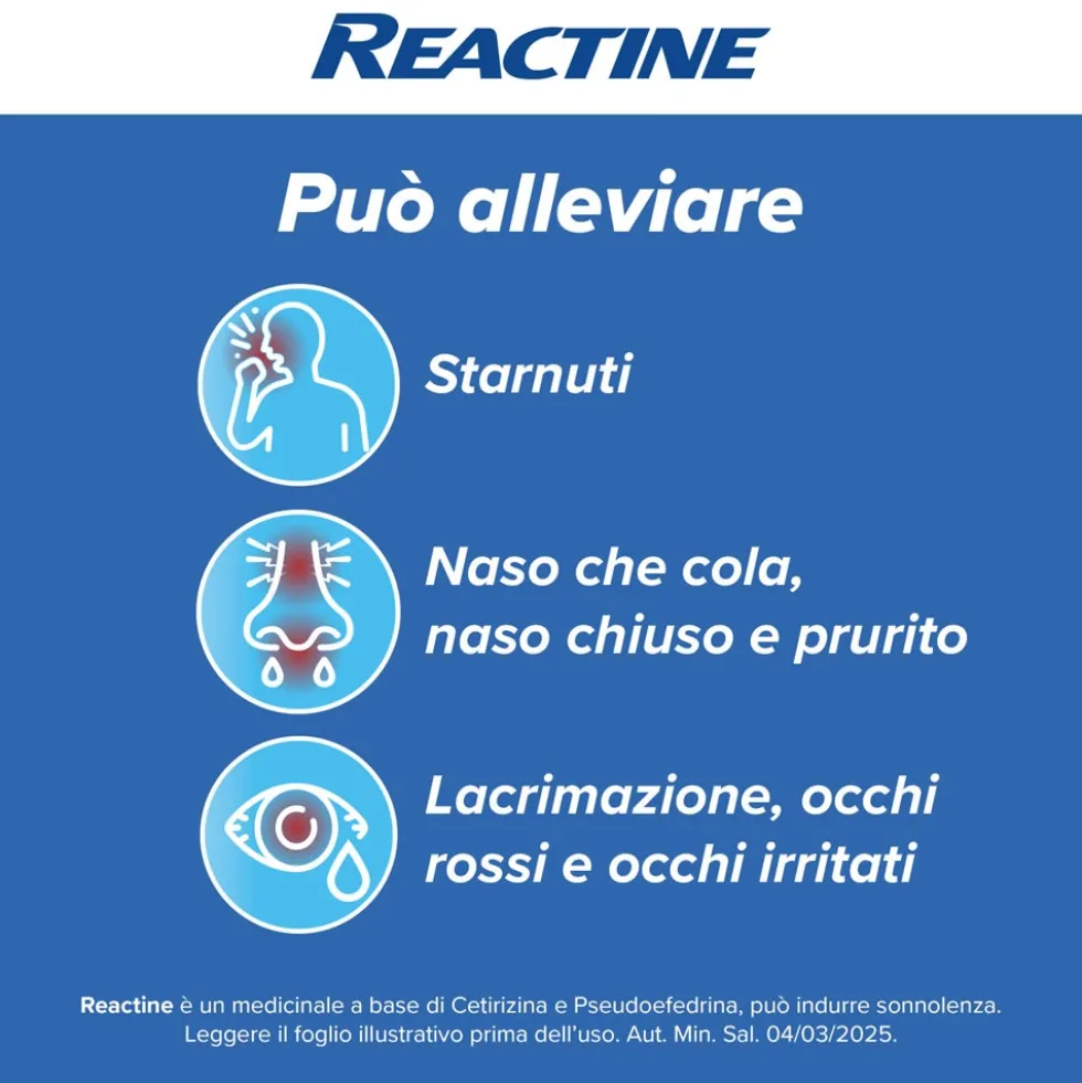 Reactine Compresse - Antistaminico per la rinite allergica e la congestione nasale, 6 compresse