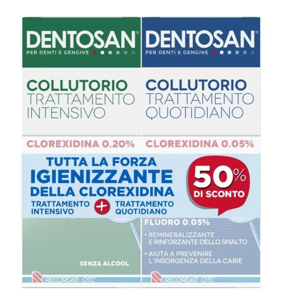 Recordati Dentosan Bipack - Collutorio antiplacca intensivo e quotidiano, 2 flaconi da 200 ml