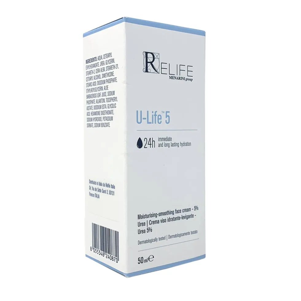 Relife U-Life - 5 Crema Viso Idratante Levigante Urea 5%, 50ml