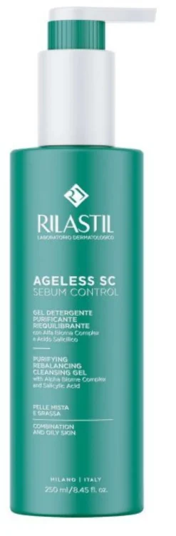 Rilastil Ageless SC - Gel Detergente Purificante e Riequilibrante per Pelle Mista e Grassa Matura, 250ml