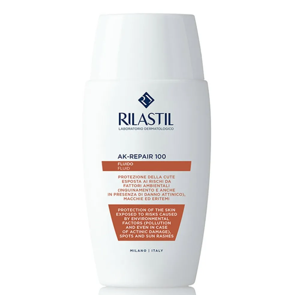 Rilastil AK Repair 100 SPF50+ - Emulsione fluida protettiva per danno attinico e macchie, 50 ml