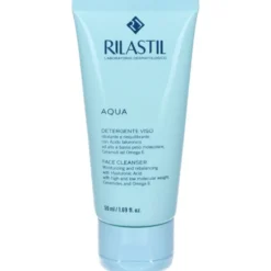 Rilastil Aqua - Detergente viso fluido per la detersione e l'idratazione quotidiana, 50 ml