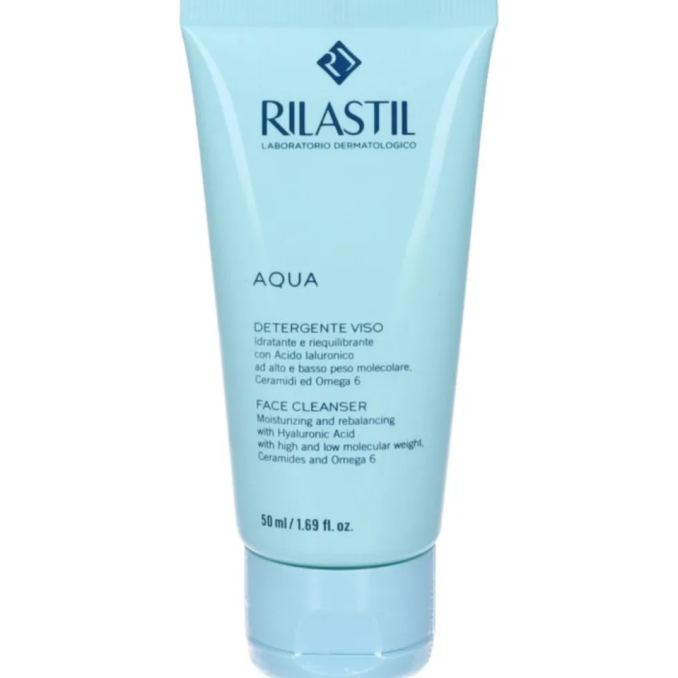 Rilastil Aqua - Detergente viso fluido per la detersione e l'idratazione quotidiana, 50 ml