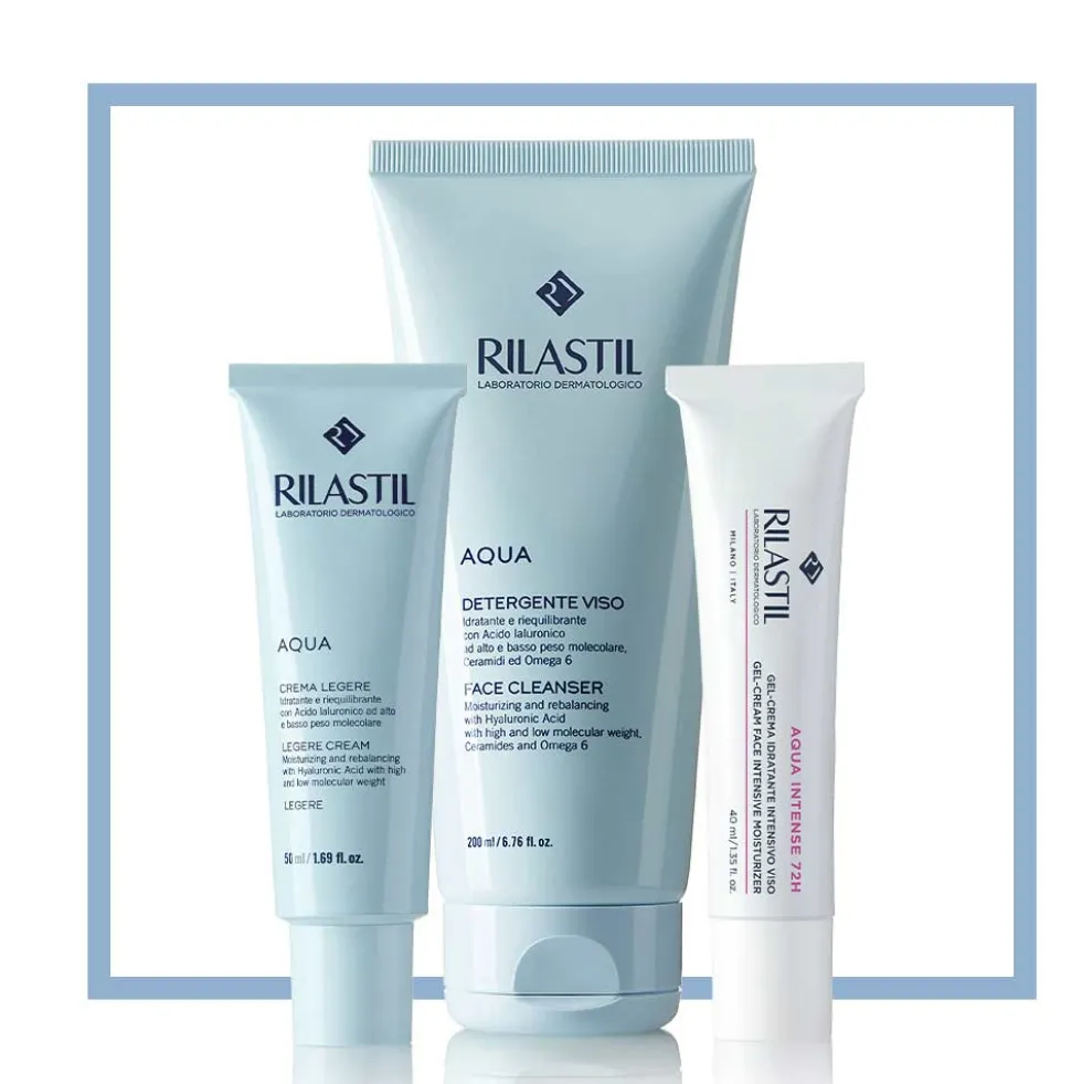 Rilastil Aqua Detergente Viso - Gel detergente idratante per tutti i tipi di pelle, 200 ml