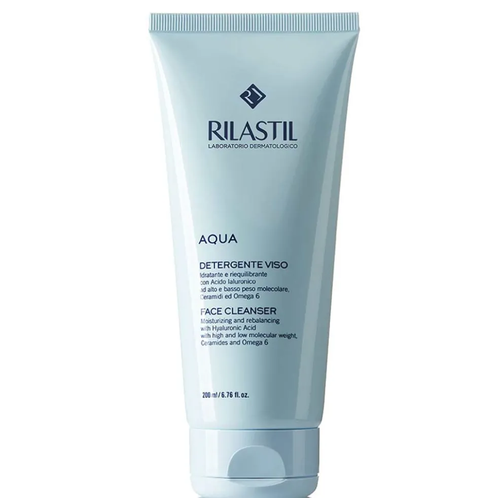 Rilastil Aqua Detergente Viso - Gel detergente idratante per tutti i tipi di pelle, 200 ml
