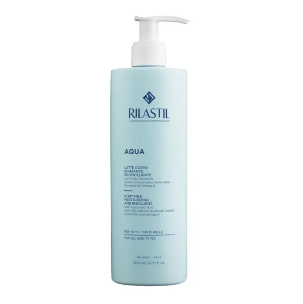 Rilastil Aqua - Latte corpo idratante ed emolliente per tutti i tipi di pelle, 400 ml