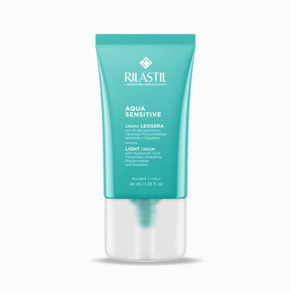 Rilastil Aqua Sensitive Crema Leggera - Crema viso idratante e lenitiva per pelle sensibile, 40 ml