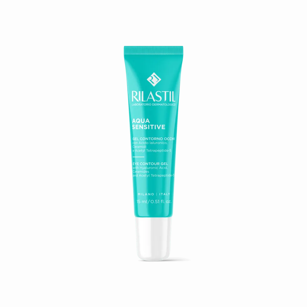 Rilastil Aqua Sensitive - Gel contorno occhi idratante e lenitivo contro borse e occhiaie, 15 ml