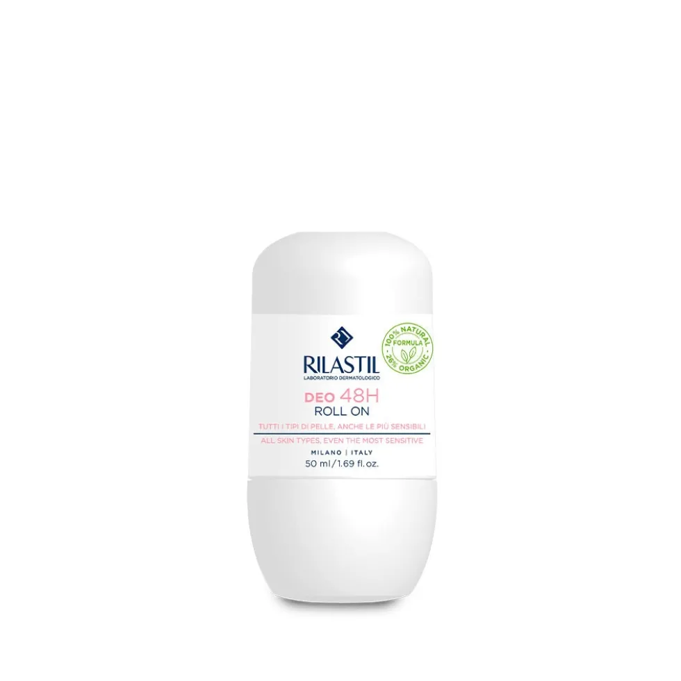 Rilastil Deo Roll-On 48h - Deodorante roll-on per pelle sensibile Emolliente e Antitraspirante, 50 ml