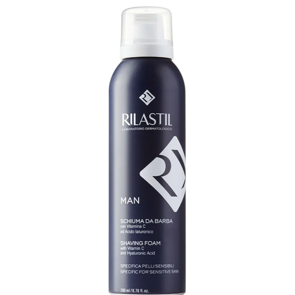 Rilastil Man - Schiuma da barba lenitiva ed emolliente per le pelli sensibili, 200 ml
