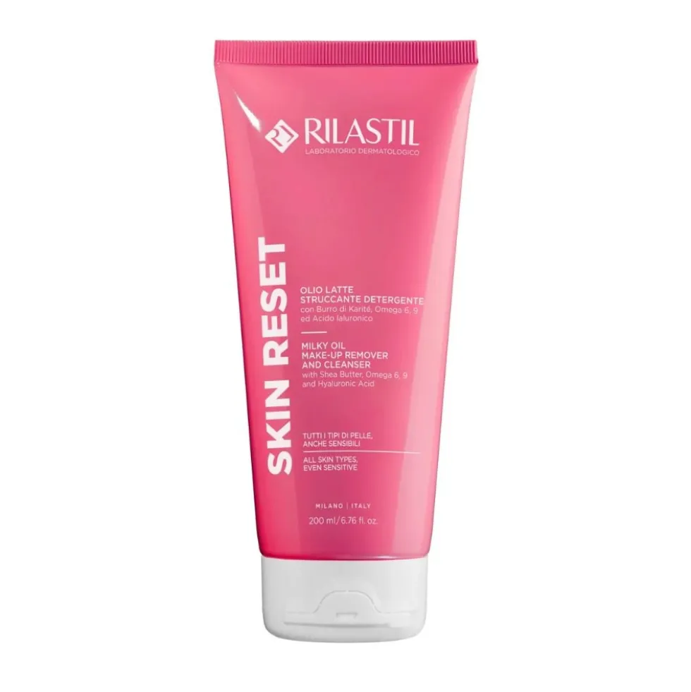 Rilastil Skin Reset - Olio-latte struccante e detergente per il viso, 200 ml