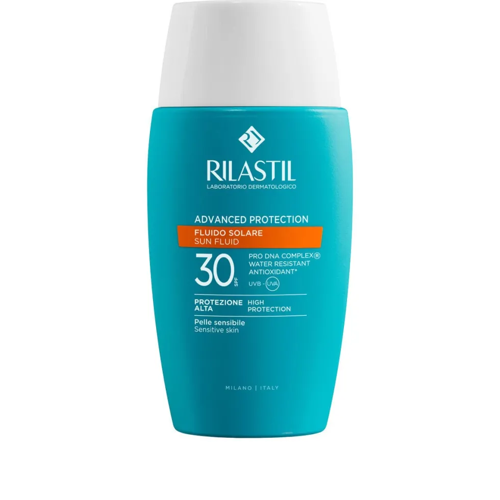 Rilastil Sun Advance SPF 30 - Fluido solare viso idratante per la pelle sensibile, 50 ml