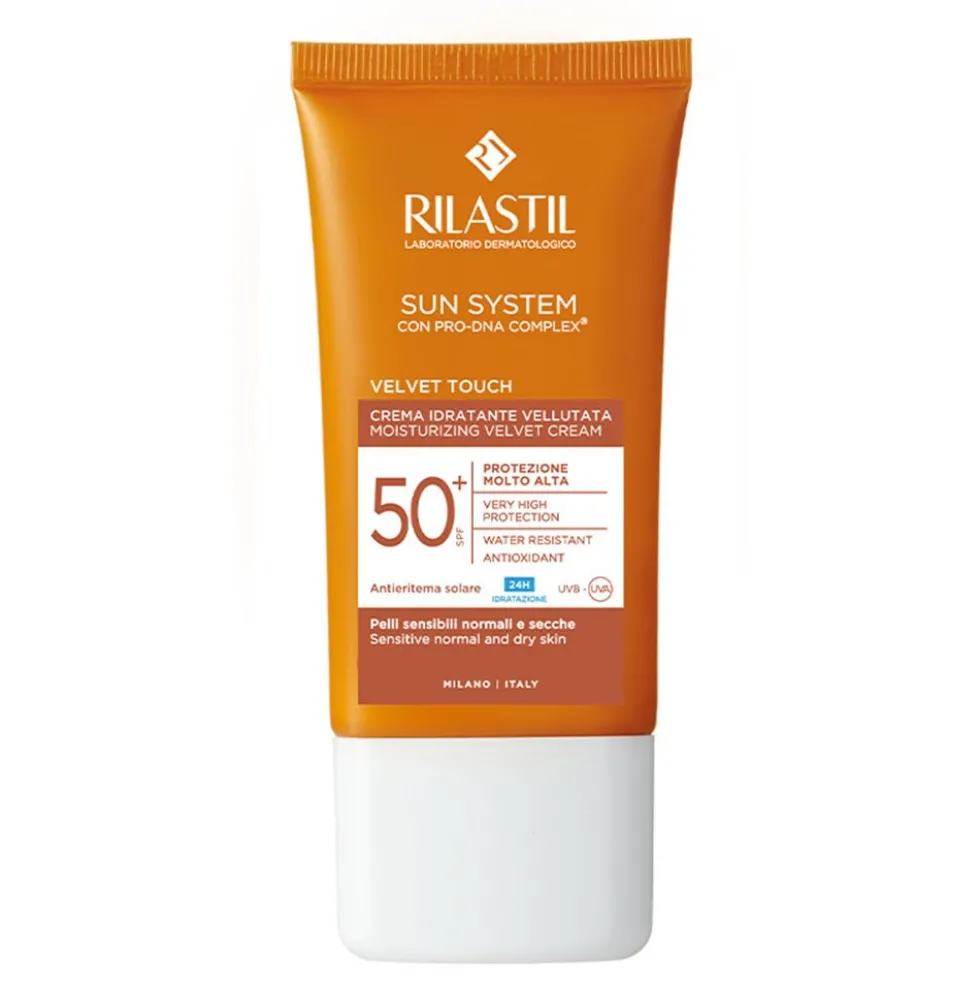 Rilastil Sun System Crema Solare Viso SPF50+ Velvet Touch per Pelli Sensibili, 50ml