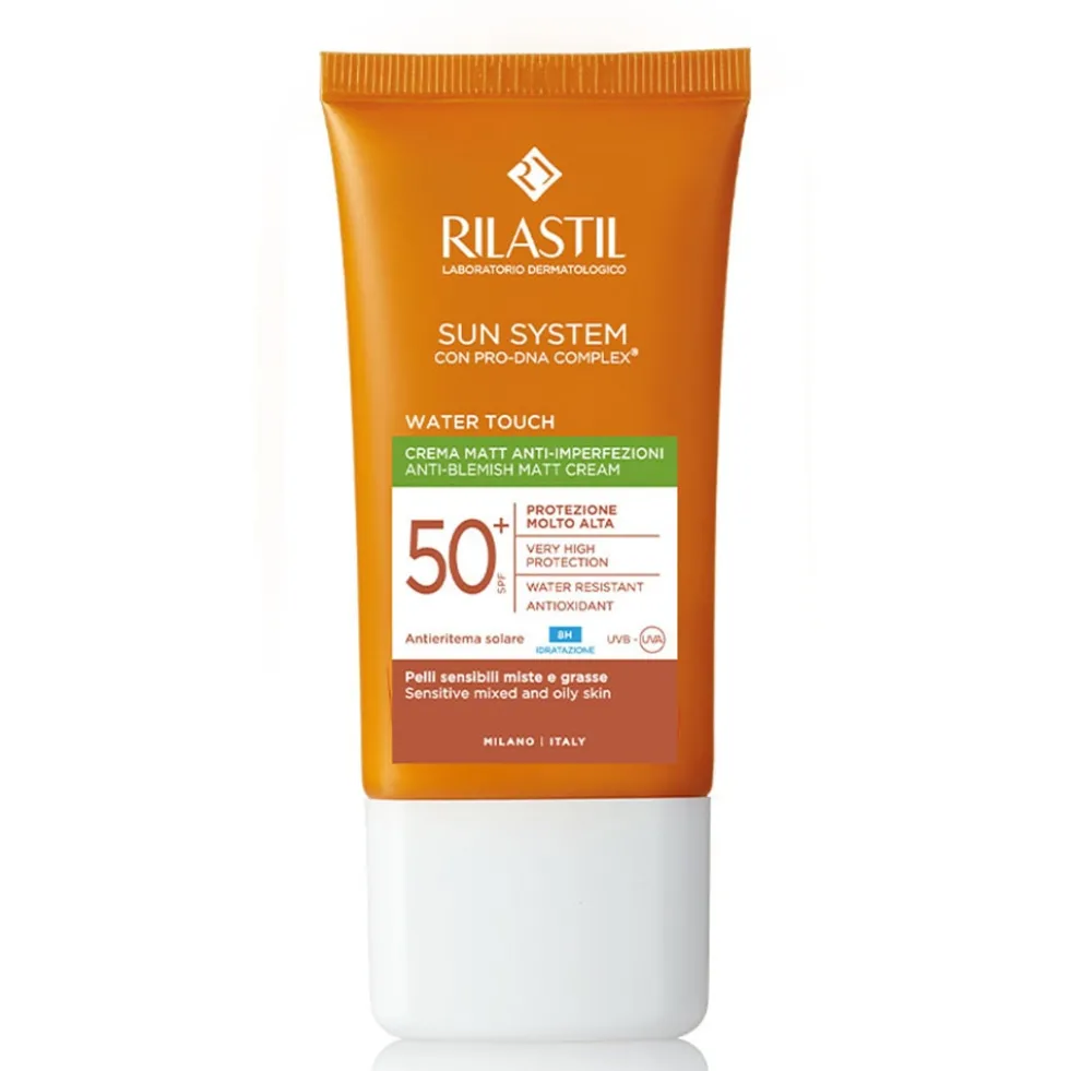 Rilastil Sun System Water Touch Matt SPF50+ - Crema solare viso per la pelle mista e grassa, 50 ml