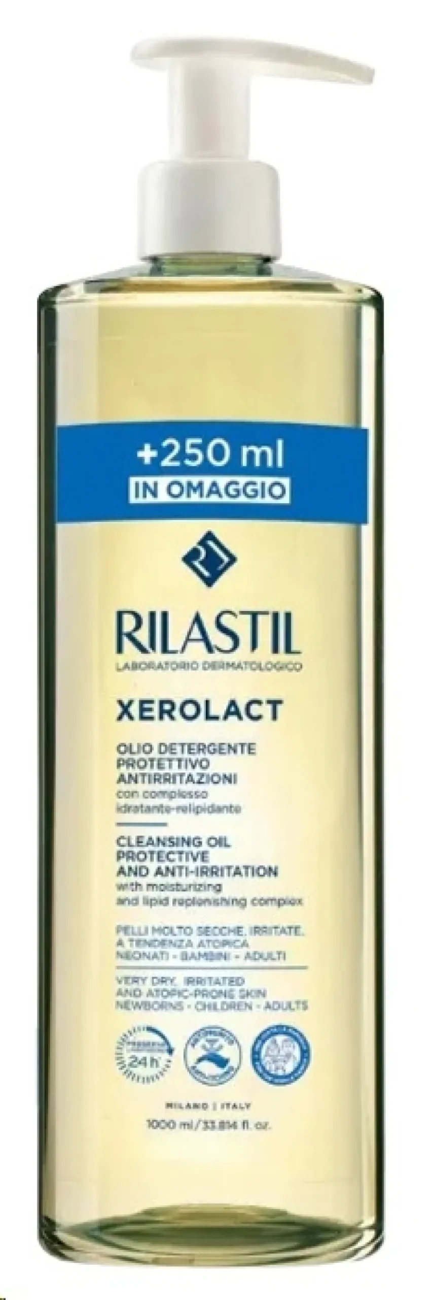Rilastil Xerolact - Olio detergente relipidante per la pelle secca e sensibile, 1000 ml