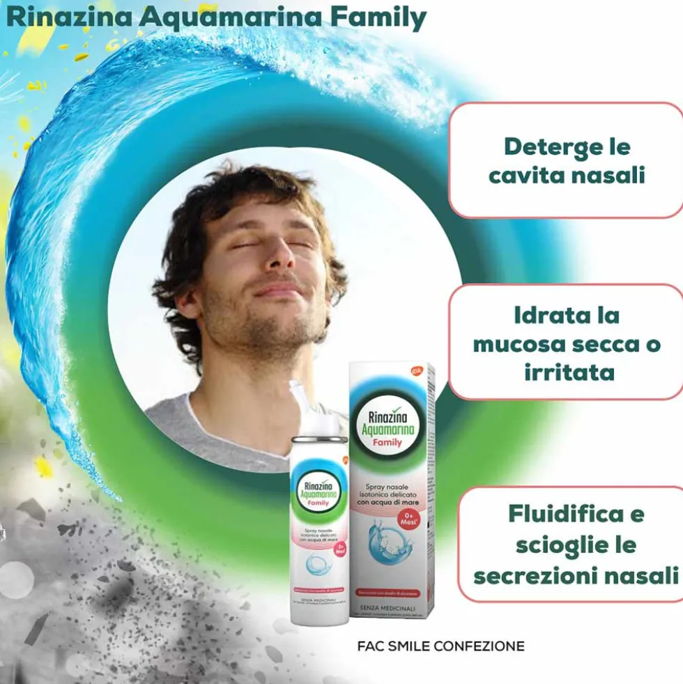 Rinazina Aquamarina Family Spray Nasale Isotonico Lavaggio Nasale, 100ml