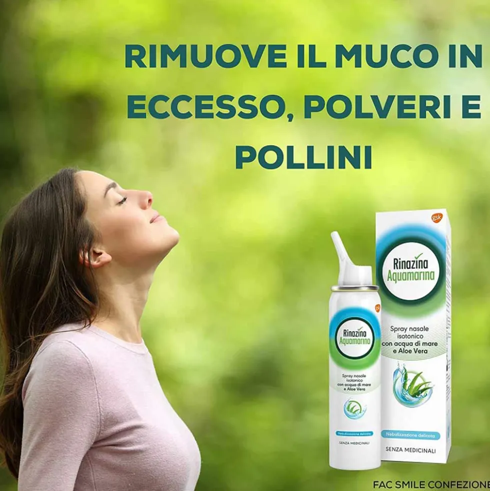 Rinazina Aquamarina Spray Nasale Isotonico Delicato Lavaggio Nasale, 100ml