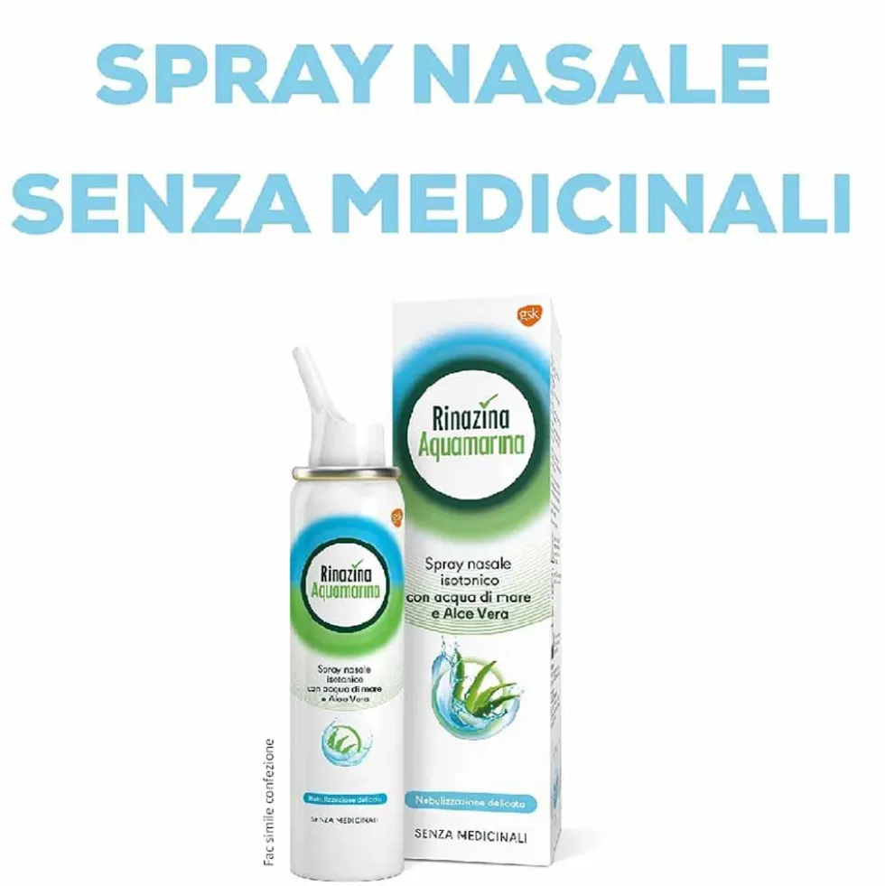 Rinazina Aquamarina Spray Nasale Isotonico Delicato Lavaggio Nasale, 100ml