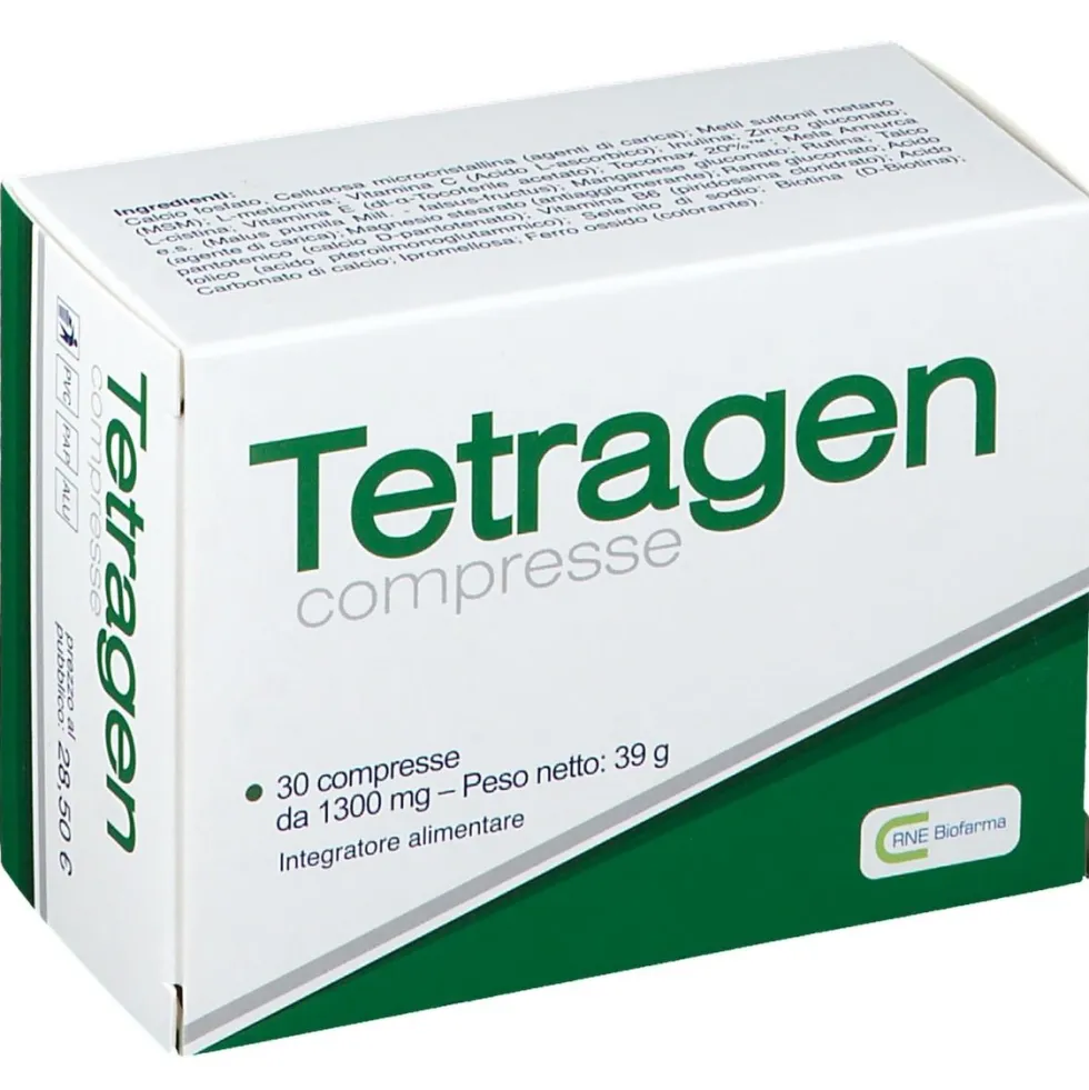 Rnebiofarma Tetragen - Integratore alimentare anticaduta per capelli, 30 compresse