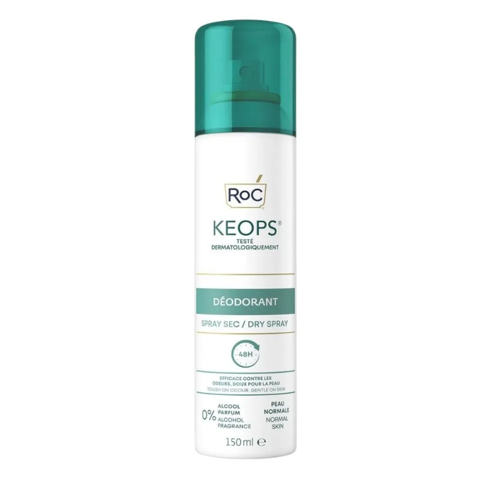 RoC Keops - Deodorante spray secco per la protezione antiodore 48 ore senza alcol, 150 ml