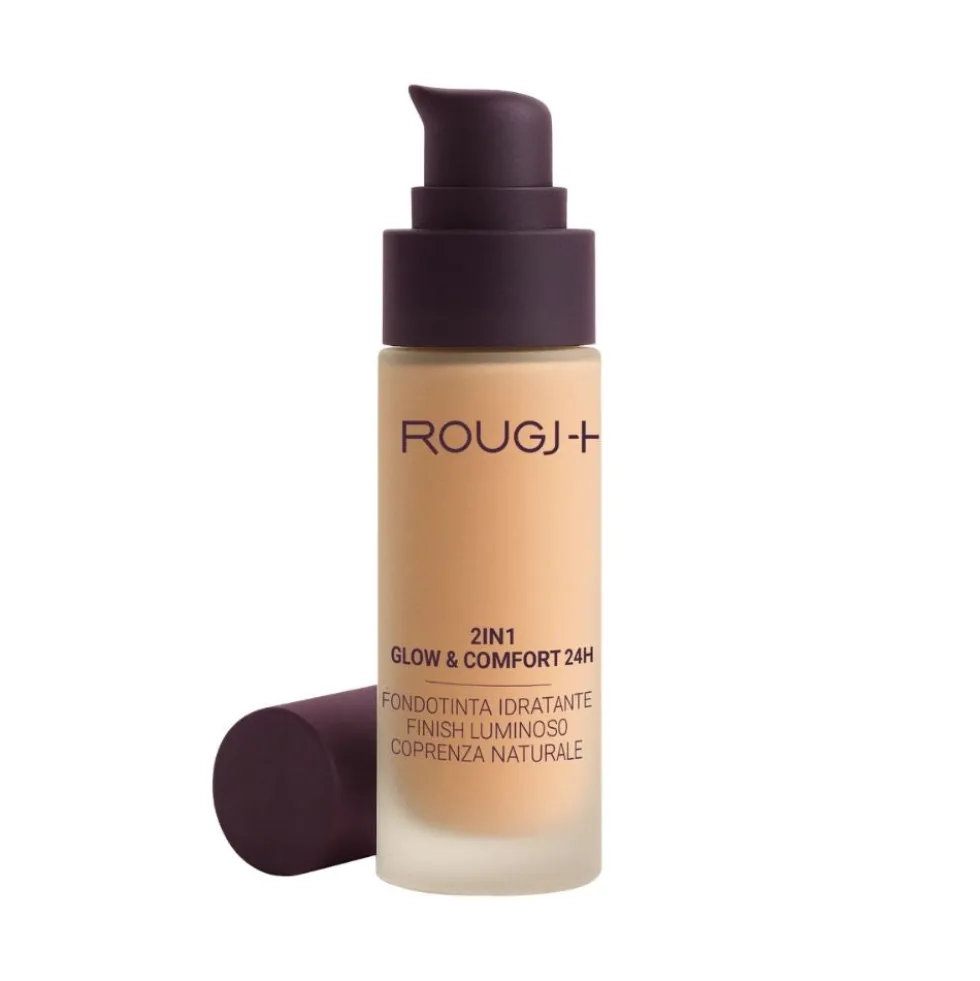 Rougj 2 in 1 Glow & Comfort 24H Fondotinta Idratante Luminoso colore 04 Amber, 30ml