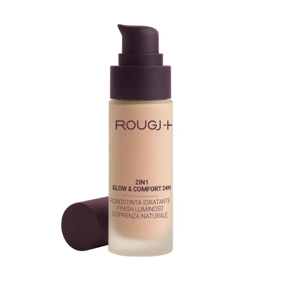Rougj 2 in 1 Glow & Comfort 24H Fondotinta Idratante Luminoso colore 01 Light Rose, 30ml