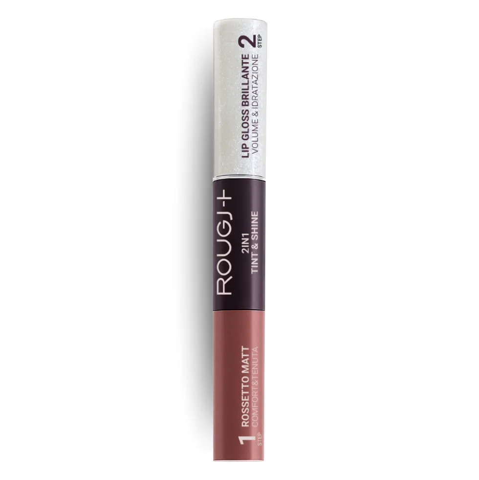 Rougj 2 in 1 Thin&Shine Rossetto liquido lunga tenuta e lip gloss volumizzante e idratante colore 01 Nude