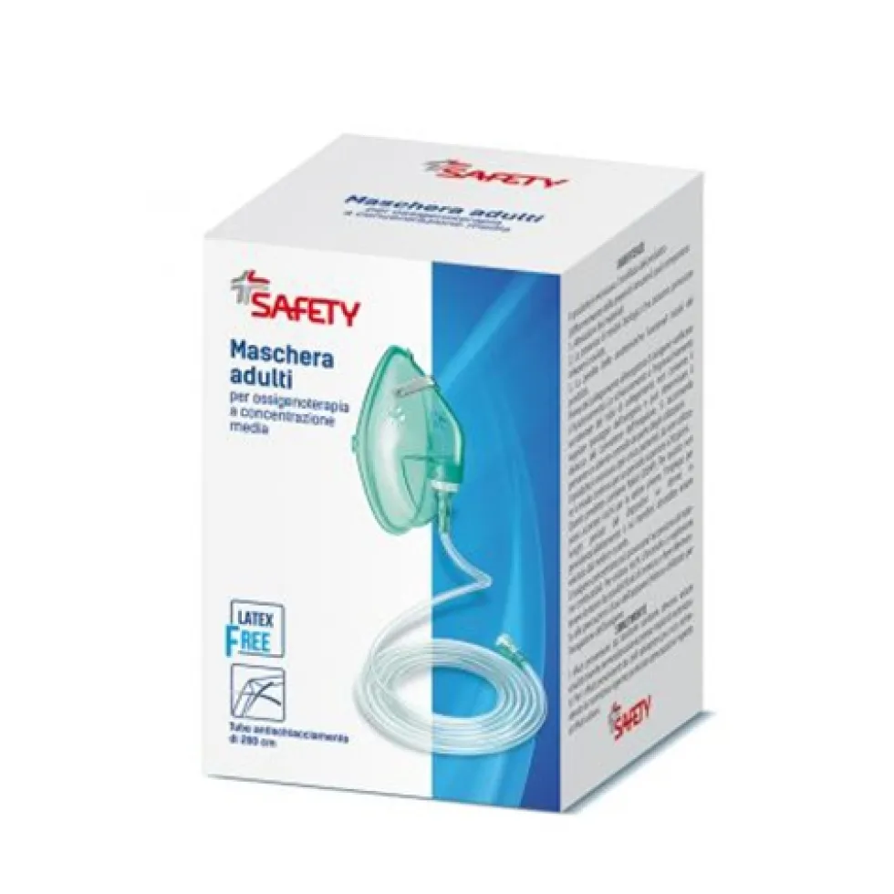 Safety Maschera per ossigenoterapia - Maschera per adulti a media concentrazione con tubo, 1 pezzo