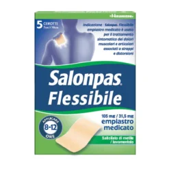 Salonpas Flessibile Empiastro Medicato 105mg Salicilato di Metile + 31,5mg Levomentolo Dolori Muscolari e Articolari, 5 Cerotti 7 x 10 cm