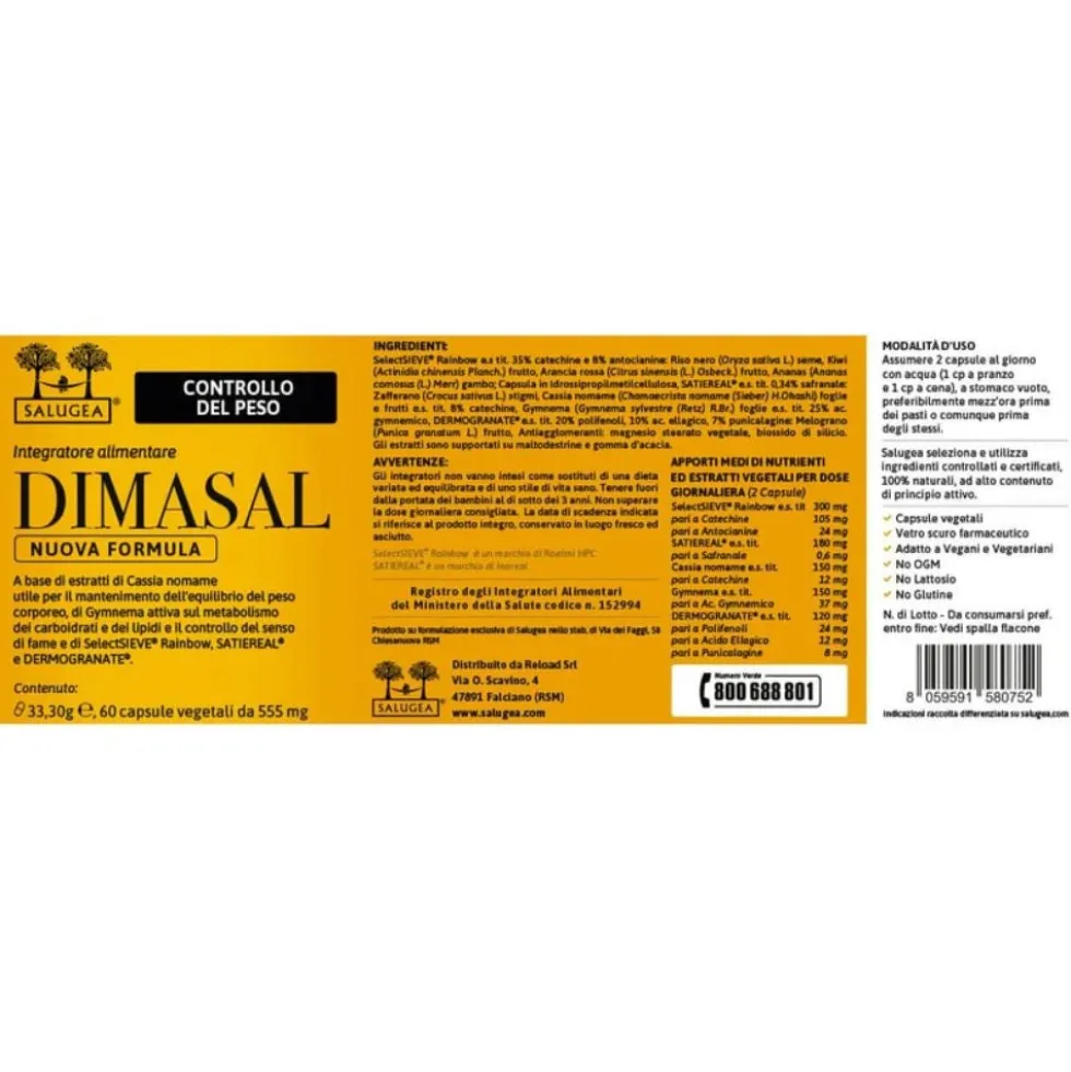 Salugea Dimasal Nuova Formula Integratore Controllo del Peso, 60 Capsule Vegetali