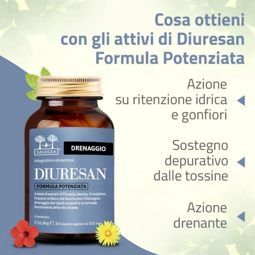 Salugea Diuresan Formula Potenziata Integratore Drenante Naturale, 60 Capsule Vegetali