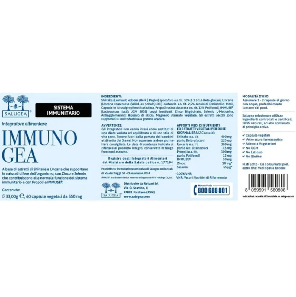 Salugea ImmunoGea Integratore Difese Immunitarie Adulti, 60 Capsule Vegetali