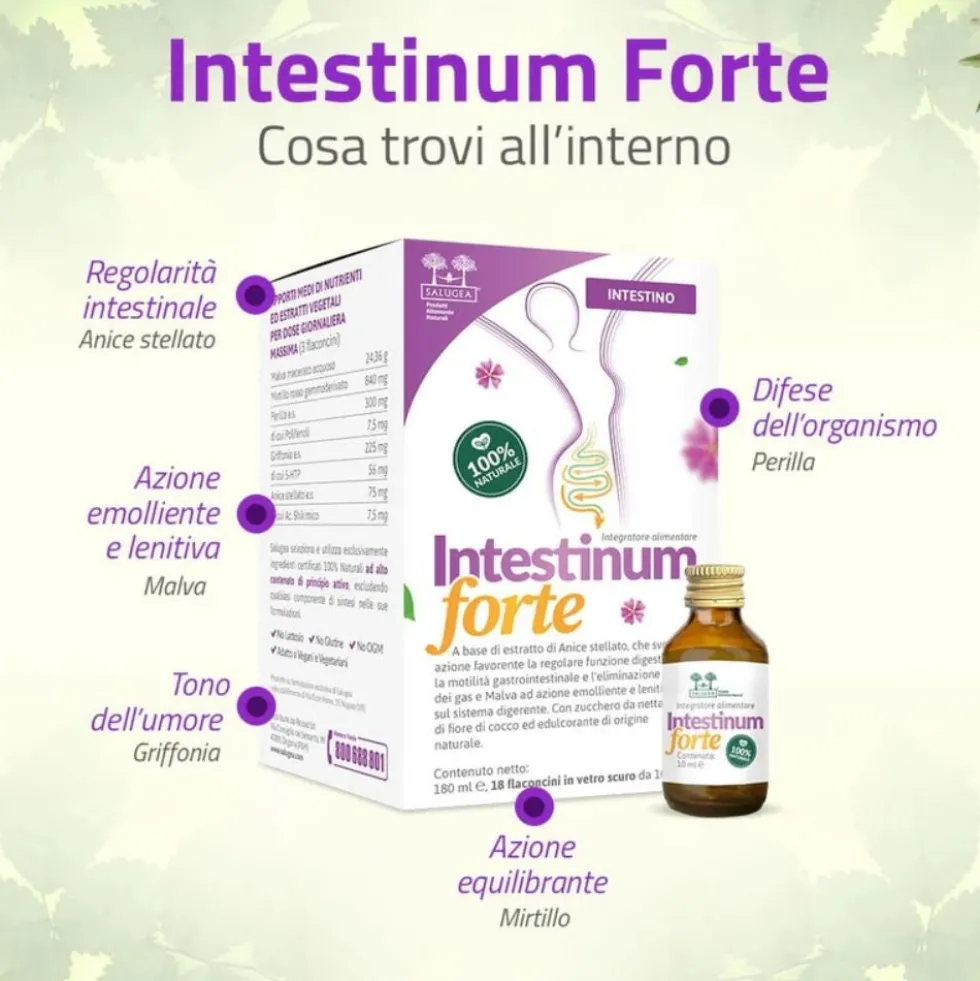 Salugea Intestinum Forte Integratore Intestino, 18 Flaconcini