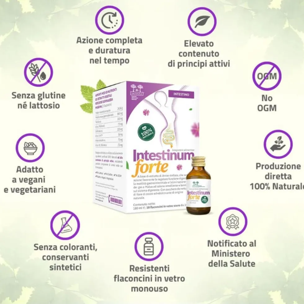Salugea Intestinum Forte Integratore Intestino, 18 Flaconcini