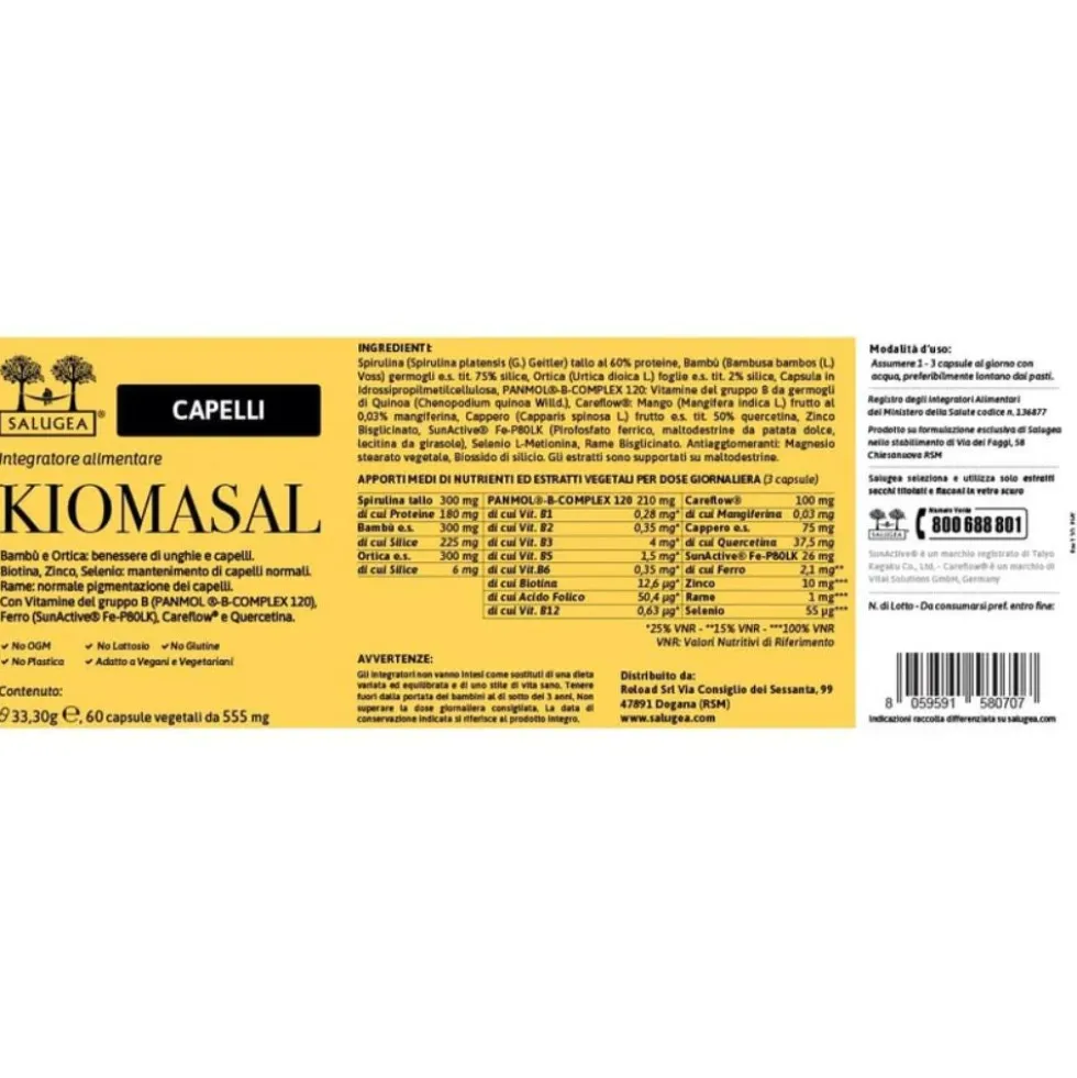 Salugea Kiomasal Integratore Capelli Pelle e Unghie, 60 Capsule Vegetali