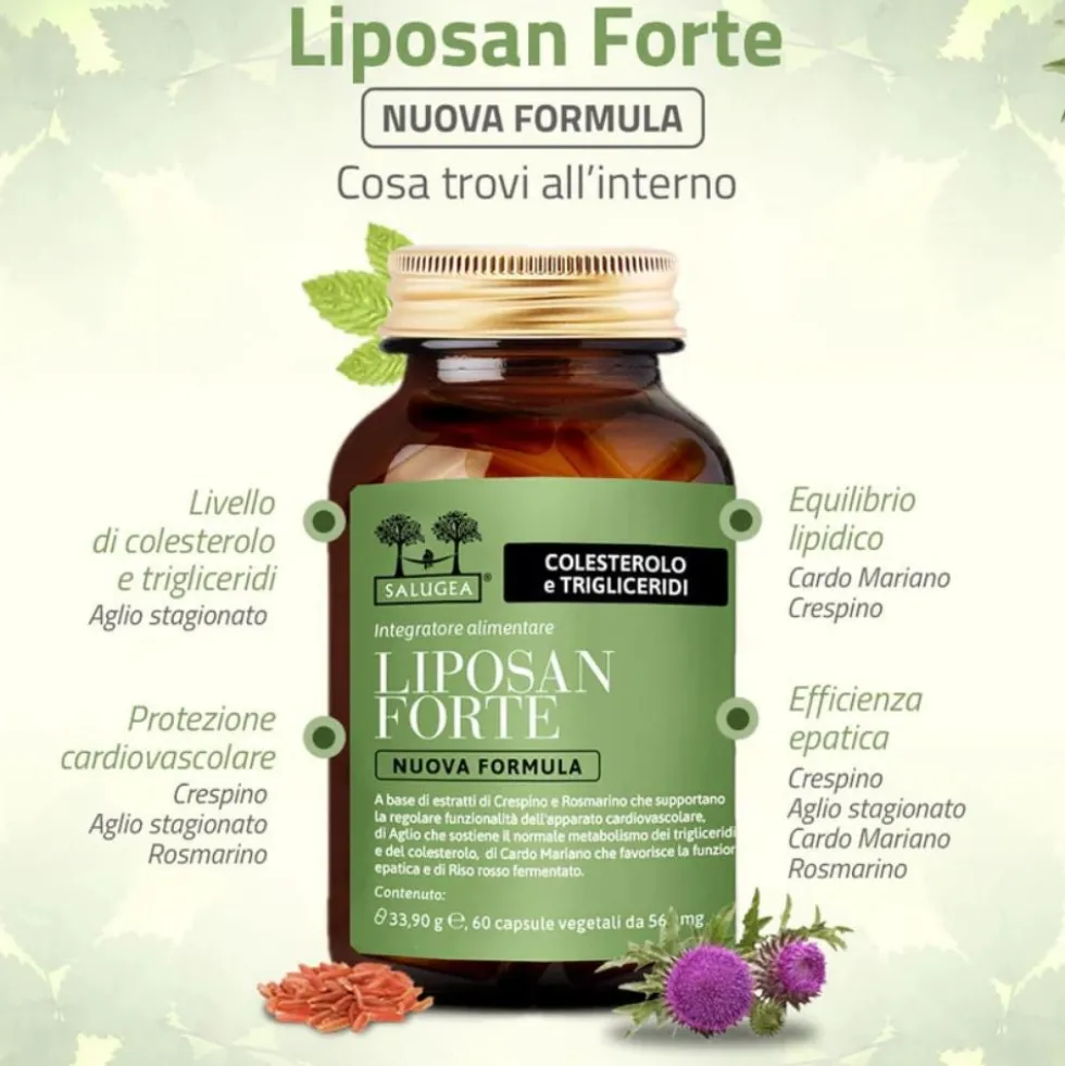 Salugea Liposan Forte Nuova Formula Integratore Colesterolo e Trigliceridi, 60 Capsule Vegetali