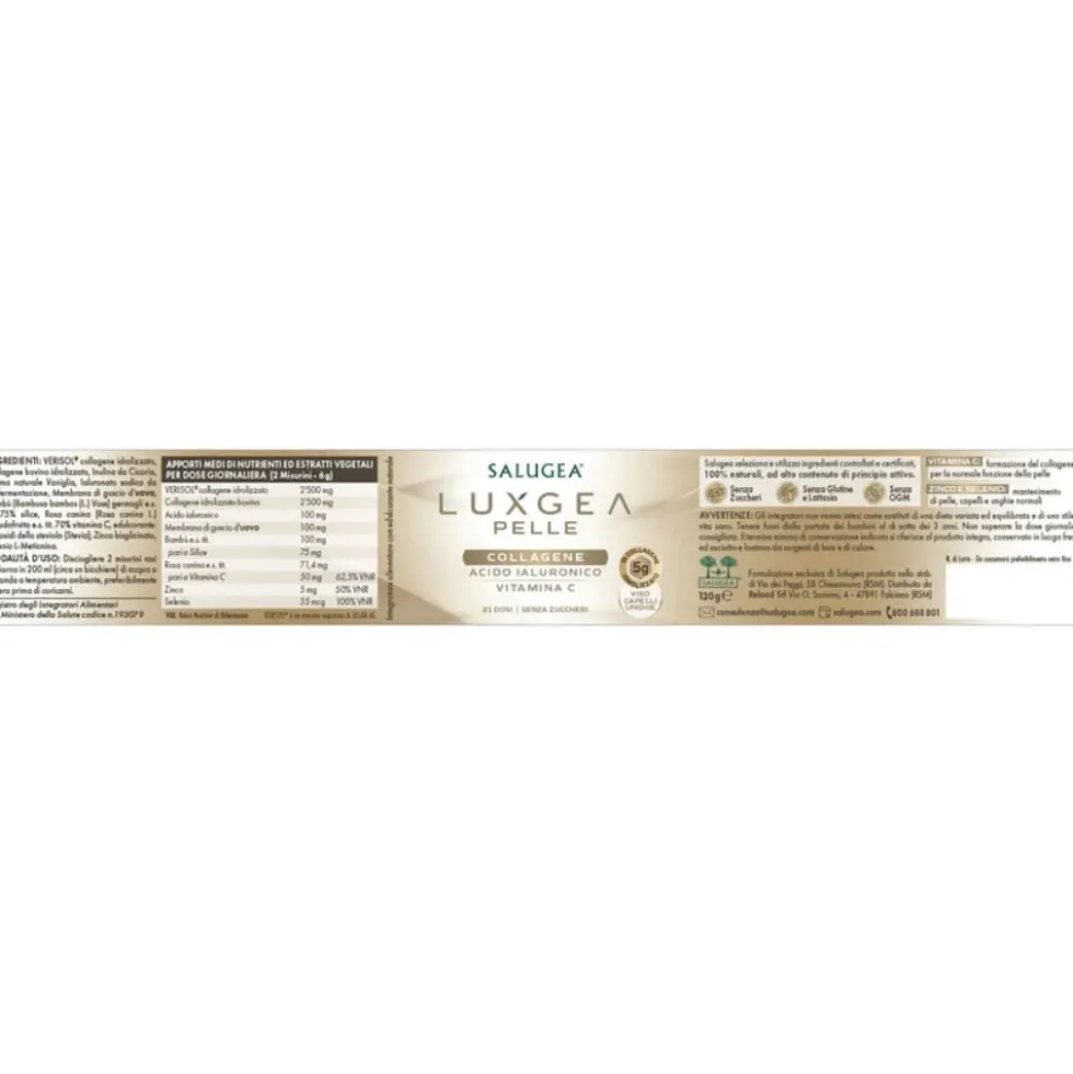 Salugea LuxGea Pelle Integratore di Collagene da Bere Bellezza Pelle, 130g