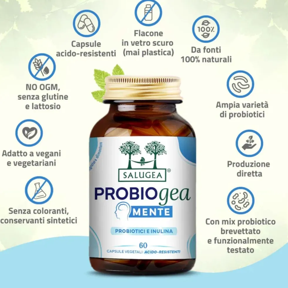 Salugea ProbioGea Mente Integratore Probiotico per l’Umore, 60 Capsule Vegetali Acido-Resistenti