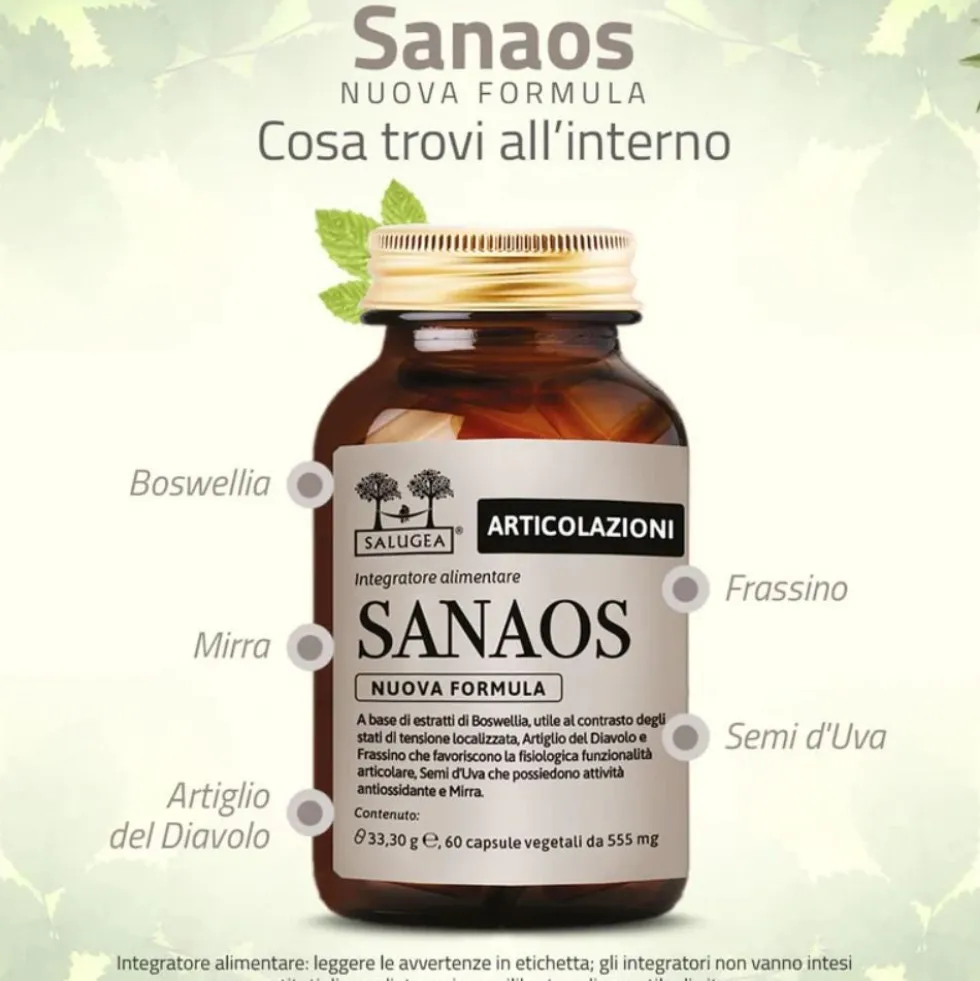 Salugea Sanaos Nuova Formula Integratore Articolazioni Tendini e Legamenti, 60 Capsule Vegetali
