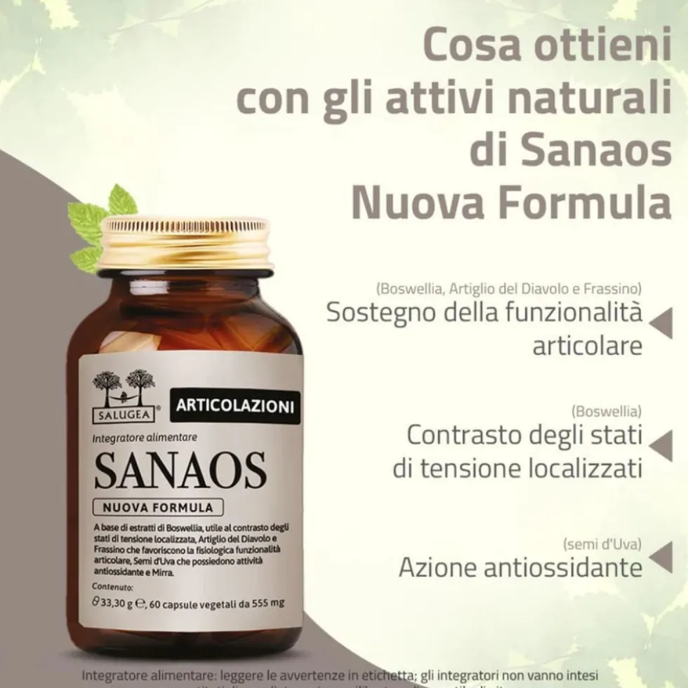Salugea Sanaos Nuova Formula Integratore Articolazioni Tendini e Legamenti, 60 Capsule Vegetali