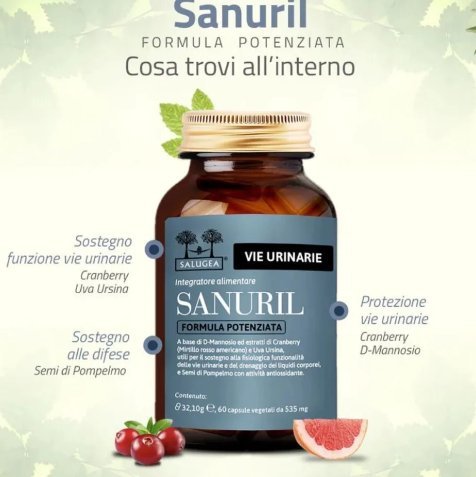 Salugea Sanuril Formula Potenziata Integratore Vie Urinarie, 60 Capsule Vegetali