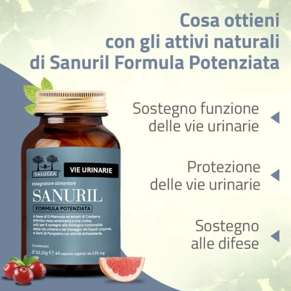 Salugea Sanuril Formula Potenziata Integratore Vie Urinarie, 60 Capsule Vegetali