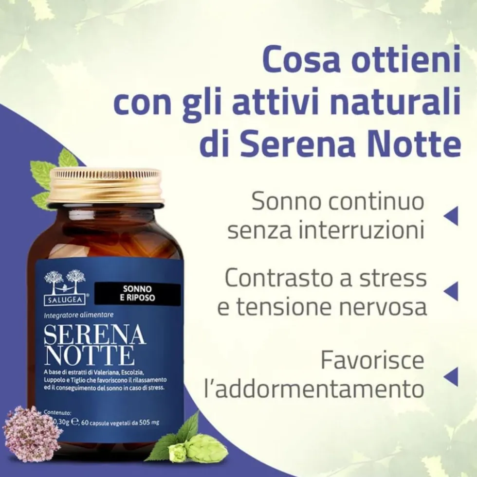 Salugea Serena Notte Integratore per Dormire Bene, 60 Capsule Vegetali